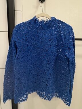 J. Crew Cobalt Blue Floral Lace High Neck Blouse w/ matching cami